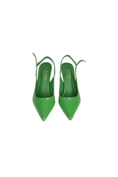 ZİO Women's Green Patent Leather Open Back Short Heel Shoes