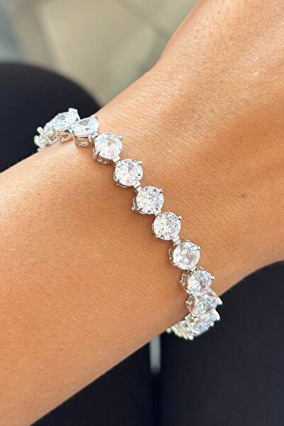 TAKIŞTIR Gümüş Renk Taş Detaylı Su Yolu Bileklik