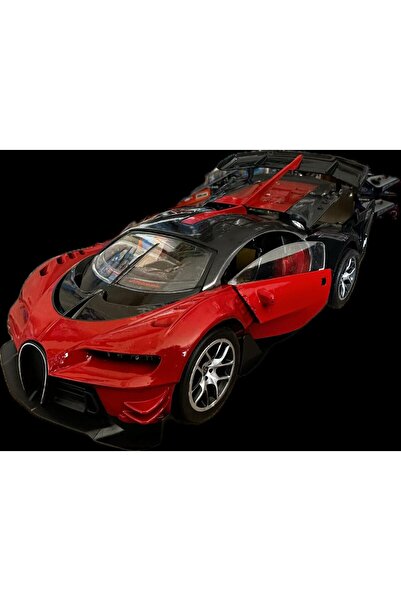 Online 1/14 Ölçek Uzaktan Kumandalı Kapıları Açılan Bugatti Kırmızı Renk Spor Araba Şarjlı Işıklı 28 Cm