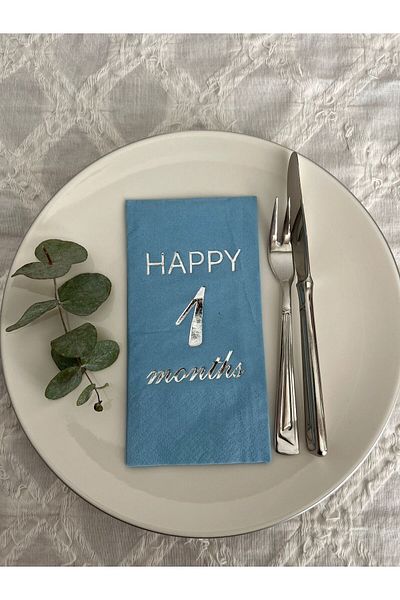 kidspartim Silver Gilded Blue Happy 1 Year Old Months Waiter Folded Napkin 16 Pieces