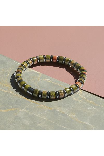Perlavita Protection Bracelet Against the Burden of the Past and the Anxiety of the Future (Unakit and Hematite)