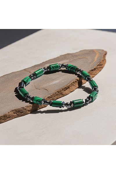 Perlavita Malachite Natural Stone and Hematite Bracelet