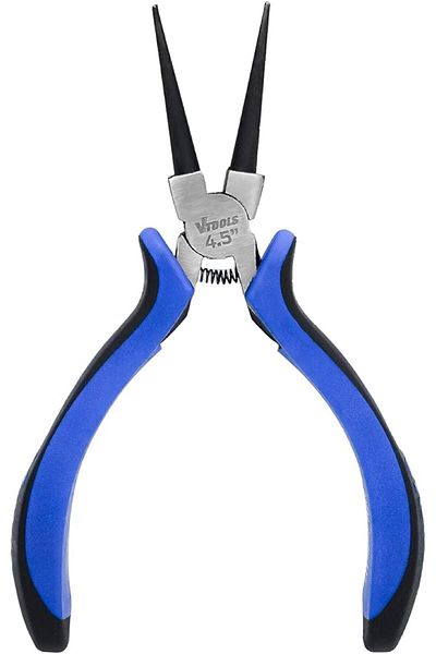 VTOOLS 4.5" Mini Long Nose Pliers, Spring Loaded, Carbon Steel, Anti-Slip Handles, VT2150