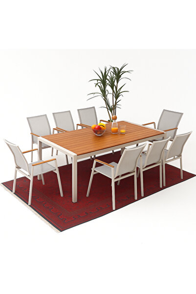 Divona Home Berus Modern Alüminyum Bahçe Balkon Masa Takımı 8 Kişilik - Seram...