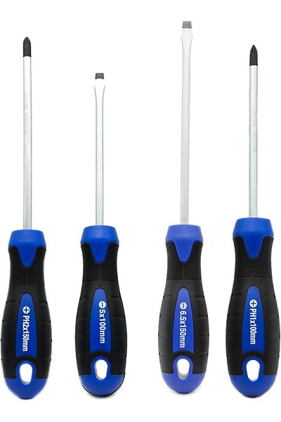 VTOOLS 4-Piece Magnetic Screwdriver Set, Phillips & Slotted, Non-Slip Handle, Blue, VT2215