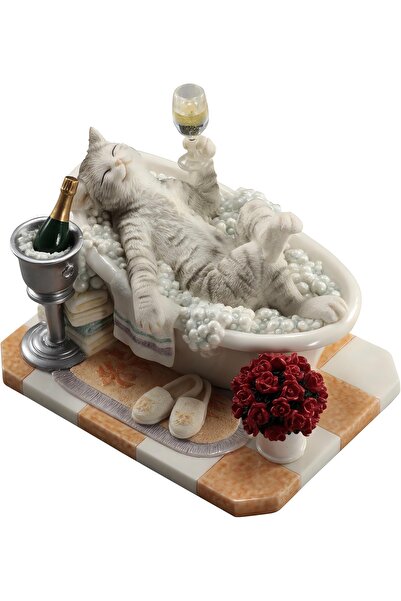 maketistan Veronese Banyo Yapan Kedi, Renkli El Boyaması, Dekoratif Heykel 14,5x11x10,5 cm