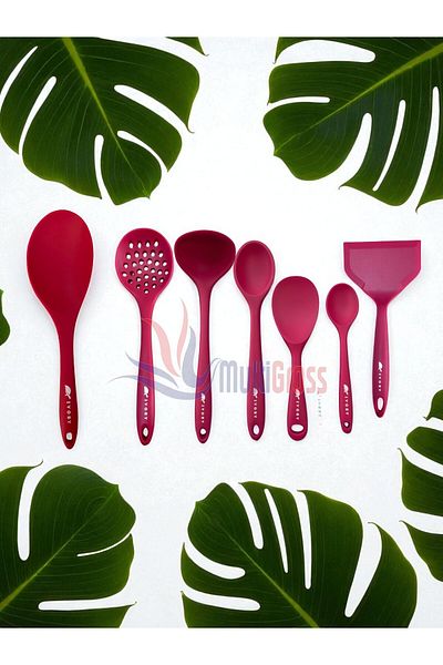 Multiamo Heat Resistant Silicone Colander Ladle Spatula Spoon Set (30-28-22-20 cm) 7 Pieces
