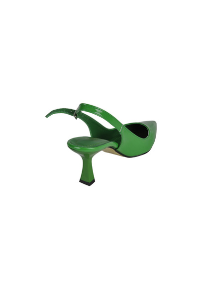 ZİO Women's Green Patent Leather Open Back Short Heel Shoes