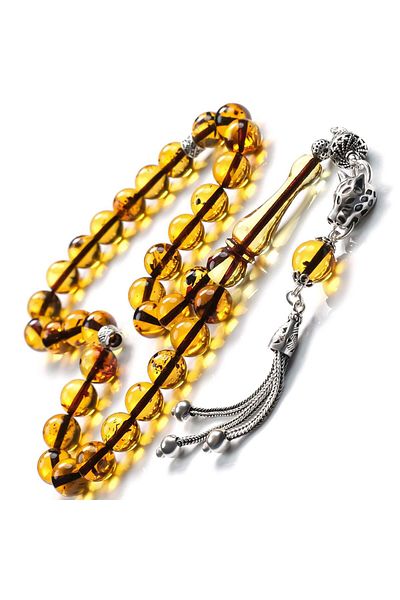 TESBİHCİBABA Bal Damla Wolf Head Has Amber Prayer Beads