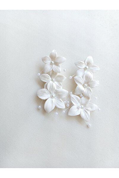 CREATİVESHOP Beyaz Çiçek İncili Küpe, Gelin Küpe, Gelinlik Küpesi, Yasemin Çiçek Halka Küpe Yaz Küpeleri