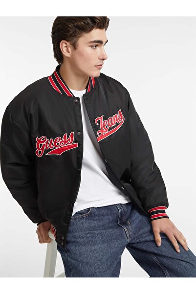Guess Erkek GJ Yazı Yamalı Versity Ceket - Siyah