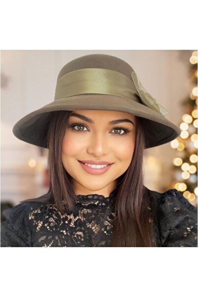 Confortino Luxury women's felt hat with Italian brim and luxurious satin decoration - ONE SIZE, ADJUSTABLE