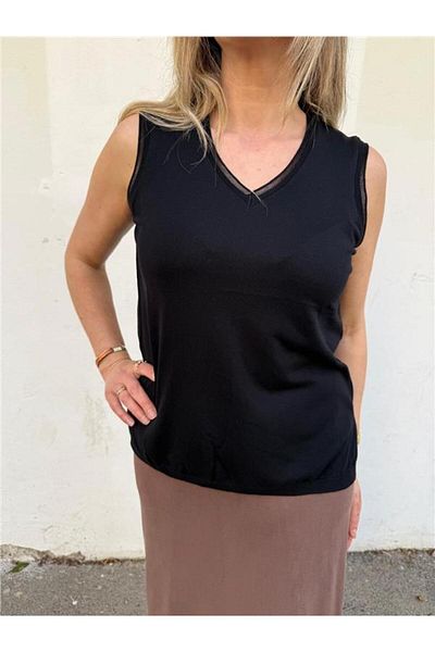 JM V-Neck Glitter Zero Sleeve Knitwear