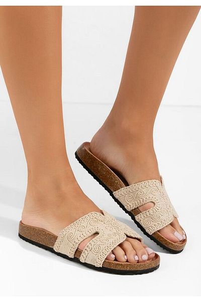 B T Shoes Estebana beige flat slippers