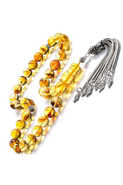 TESBİHCİBABA Sunburn Father Imame Fossil Drop Amber Prayer Beads