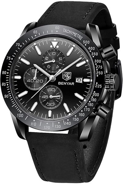 BY BENYAR Mens Watch 100M Waterproof Chronograph Date Watch for Men Brown Leather Strap Quartz Movem