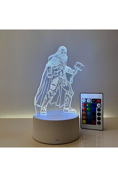 ILUMISHOP Lampa De Veghe 3D LED, THOR, 16 Culori, cu telecomanda, Alimentare USB sau 3 baterii AA