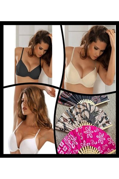 MİSS AYZA İÇTEN GELEN ŞIKLIK Missayza 3 Pack 7034 Musette Supported Magic Bra Showing 2 Sizes Larger with Fan Gift