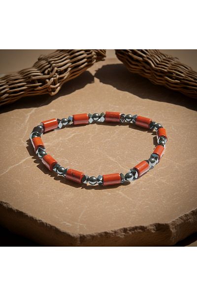 Perlavita Living Power Shield - Bracelet Against Stress and Fatigue (Red Jasper and Hematite
