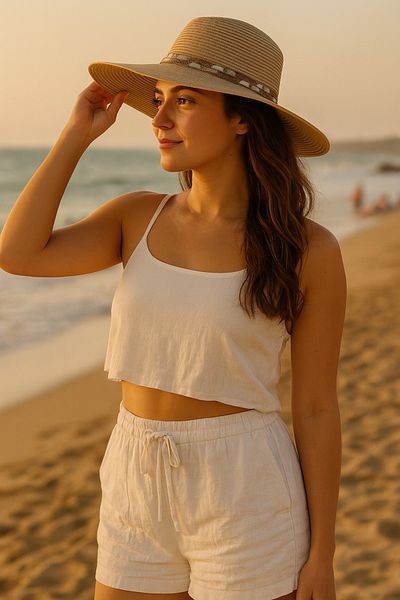 LAGRANZE Women's Straw Hat Beaded Beach Hat