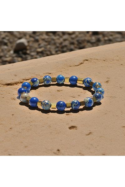 Perlavita Blue Agate & Hematite Stone Evil Eye Bracelet with Resin – a Meeting of Nature with Elegance