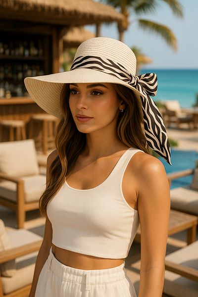 LAGRANZE Women's Scarf Detailed Straw Hat Glitter Beach Hat