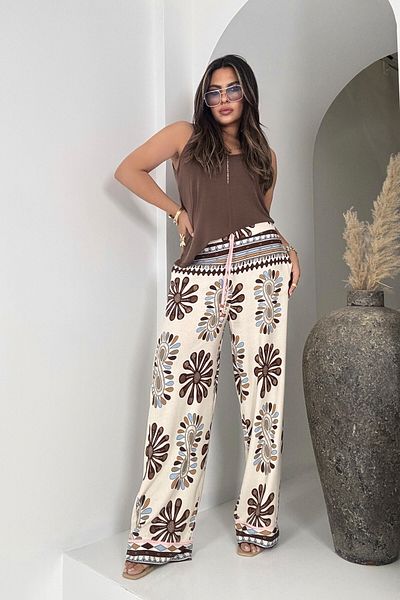 Sohotique By P Bohemian Floral Patterned Viscose Trousers Colorful
