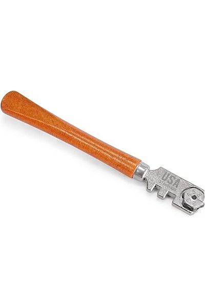 VTOOLS 5-Inch Glass Cutter with Wooden Handle, 6 Blades for Bottles, Mirrors,Windows, Blue, VT2224.