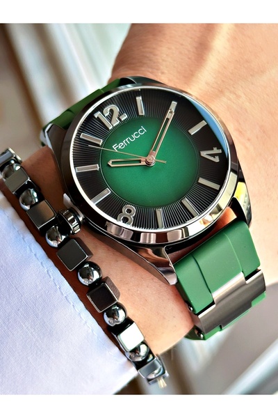 Ferrucci YEŞİL KADRANLI YEŞİL SİLİKON ERKEK KOL SAATİ
