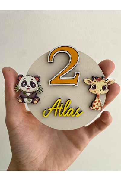 Artı Lazer Kesim 10 Adet Bej Panda ve Zürafa Figürlü Ahşap Bebek Yenidoğan Do...