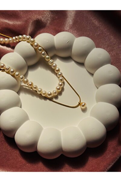 AERAS DESİNG 2’li Gerçek İnci Kolye ve Çelik Kolye Seti Zarif Tasarım