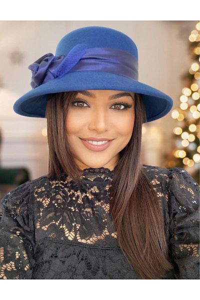 Confortino Luxury women's felt hat with Italian brim and luxurious satin decoration - ONE SIZE, ADJUSTABLE