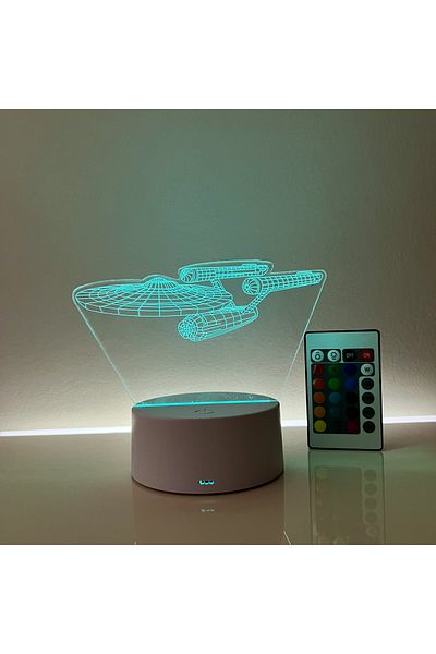 ILUMISHOP Lampa De Veghe 3D LED, Nava Star Trek, 16 Culori cu telecomanda, USB sau 3 baterii AA