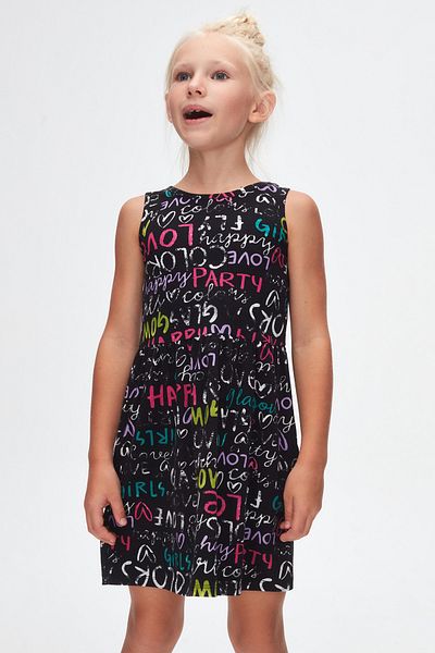 LOVETTI Black Glasgow Pattern Sleeveless Dress for Girls