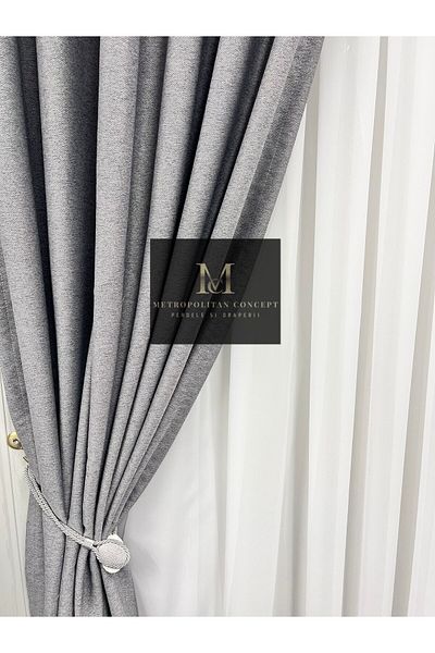 Metropolitan Concept Set of 2 blackout curtains in linen texture, worked on 10 cm wide rejansa