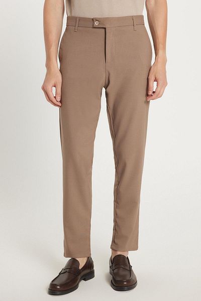 Tudors Men's Slim Fit Slim Fit Flexible Side Pocket Ankle Length Canvas Cut Brown Trousers