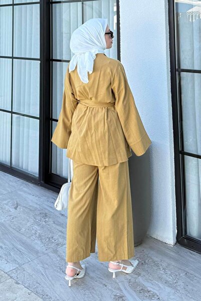 lamelif Kimono Hijab Suit Oil Green