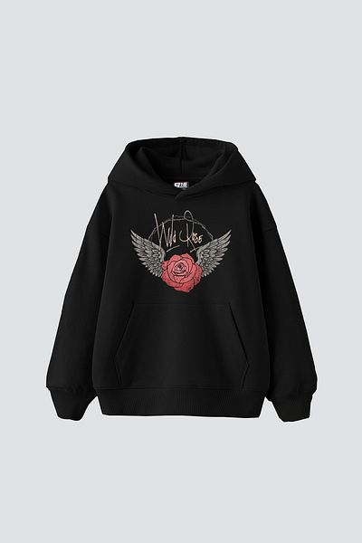 Bak Moda Wildrose Printed Oversize Women's Black Hoodie