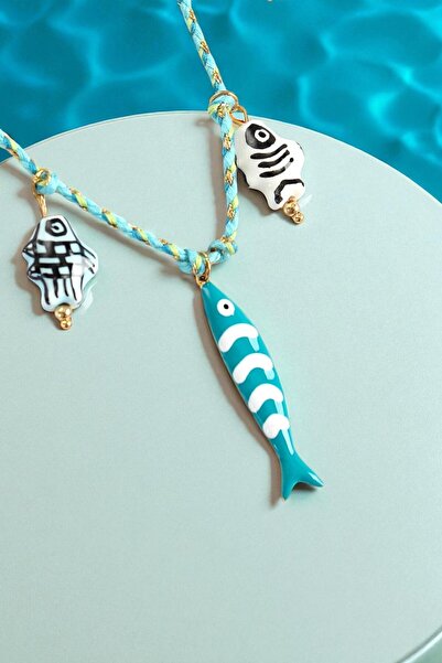 Pointmod Greenhouse Ceramic Motif Colorful Fish Figured Model Thread Women's Necklace
