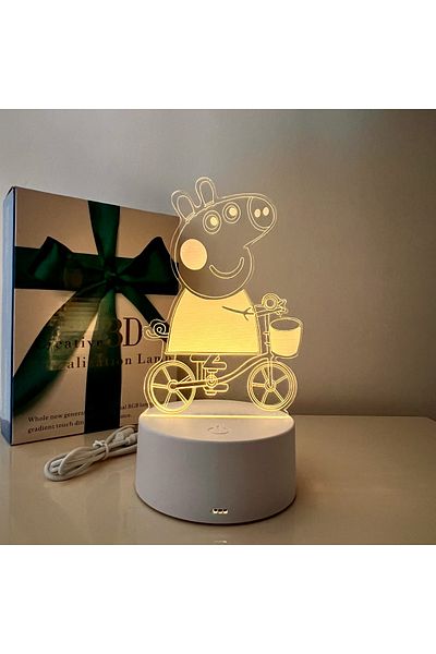 ILUMISHOP Lampa De Veghe 3D LED, PeppaPig, 7 Culori, Alimentare USB sau 3AA