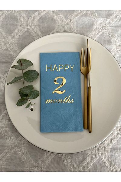 kidspartim Gold Gilded Blue Happy 2 Years Months Waiter Folded Napkin 16 Pieces