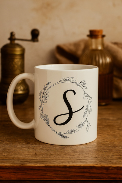 çokaş Letter S Text Printed Porcelain Large Size Mug Cup
