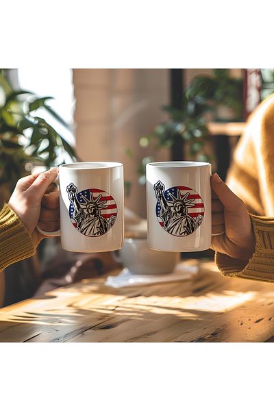 BB TRADE White Ceramic Printed Mug Cup 330ml with American Design