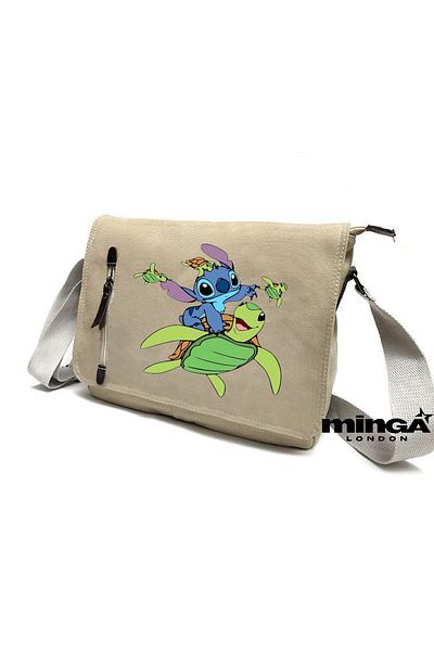 Minga London Beige Stitch Turtle Printed Messenger Bag -Mingalondon