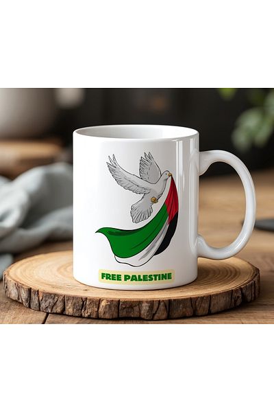 BB TRADE Free Palestine Designed White Ceramic Printed Mug 330ml