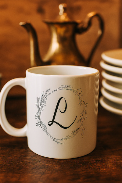 çokaş Porcelain Large Size Mug with Letter L Text Printed