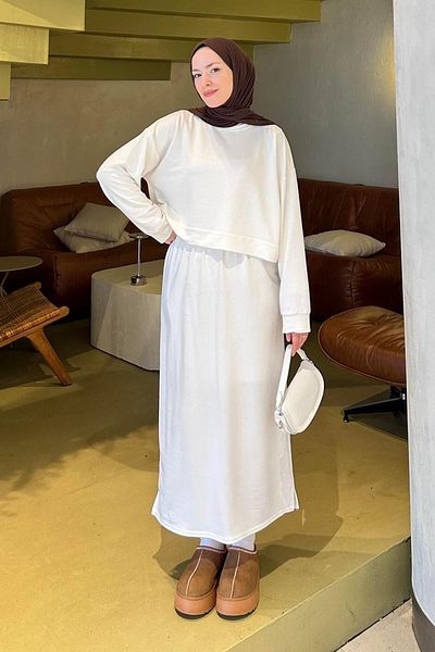 lamelif Set Hijab cu fusta balon alb
