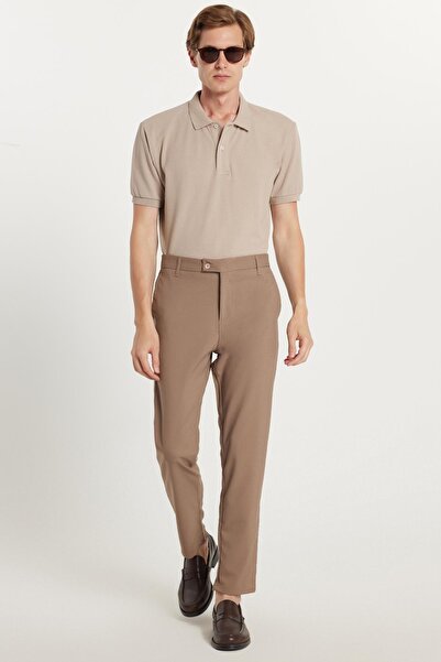 Tudors Men's Slim Fit Slim Fit Flexible Side Pocket Ankle Length Canvas Cut Brown Trousers