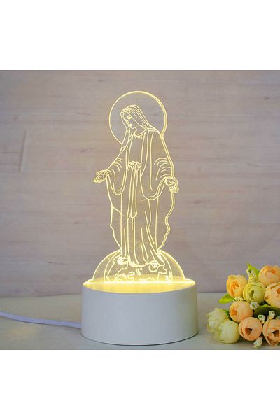 ILUMISHOP Lampa De Veghe 3D LED, Fecioara Maria, 7 Culori, Lumina Ambientala, Alimentare USB sau 3 baterii AA
