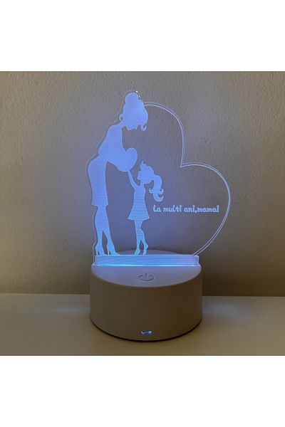ILUMISHOP Lampa De Veghe 3D LED, Inima personalizata text "La multi ani, mama!", fetita, 7 Culori